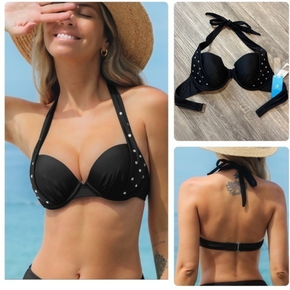 Nwt CUPSHE Atlantis Sweetheart bust enhancing halter bikini swim top with bling.